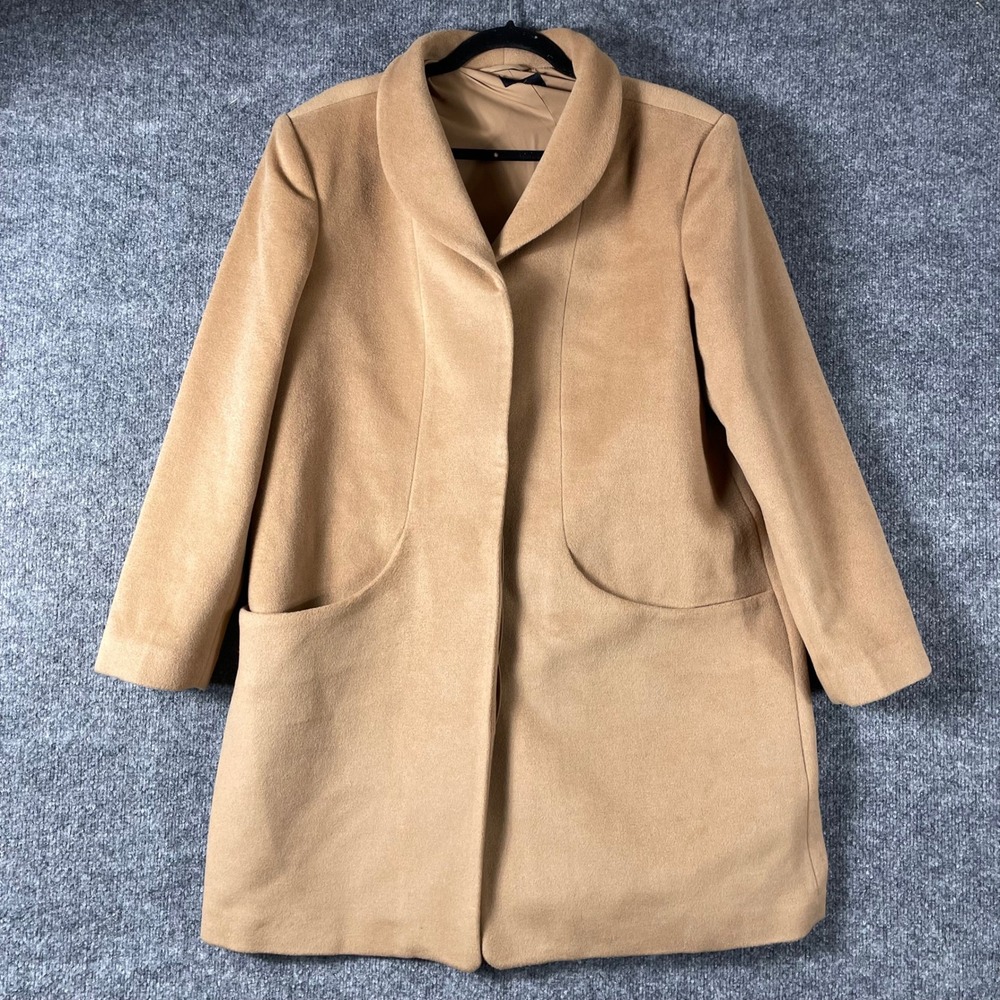 Quince Coat Womens XL Tan Wool Cashmere Blend Shawl Collar Overcoat Luxury